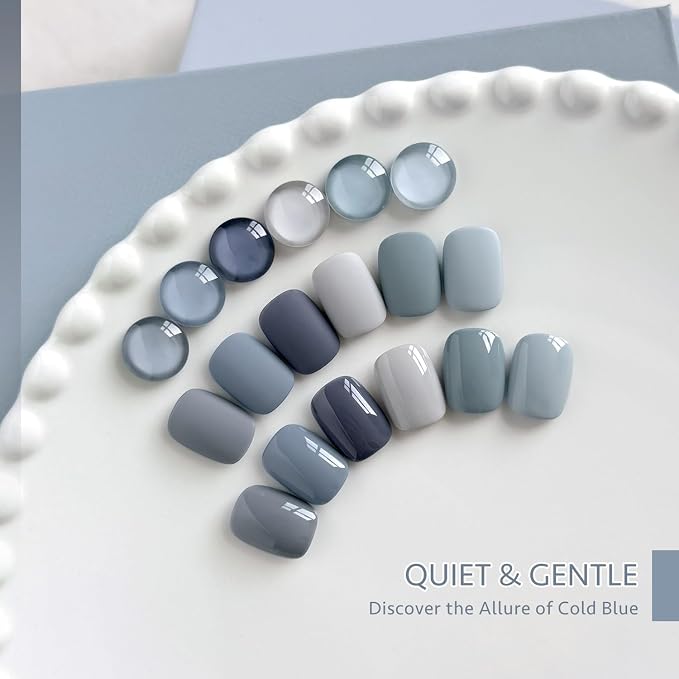 GAOY Dusty Blue Gel Nail Polish Set, 6 Colors Denim Gray Pale UV Gel Polish | UV Lamp Required, Pigmented, Long Lasting, Easy to Apply, Salon Manicure at Home, Gift for Women