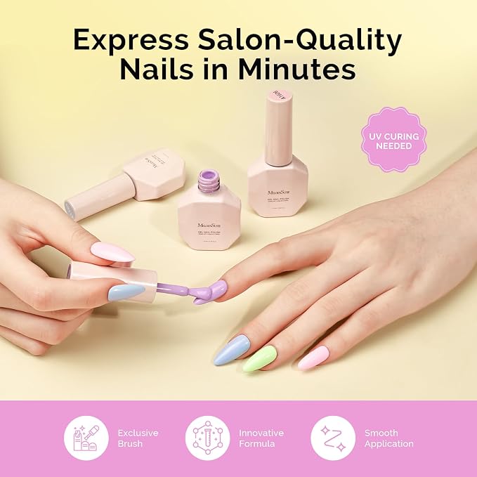 MelodySusie Macaron Pastel Gel Nail Polish Set - 6 Colors Pink Yellow Blue Green Purple White Soak Off UV LED Gel Polish Gift for Women Nail Art Manicure Salon DIY Nail Design Decoration at Home