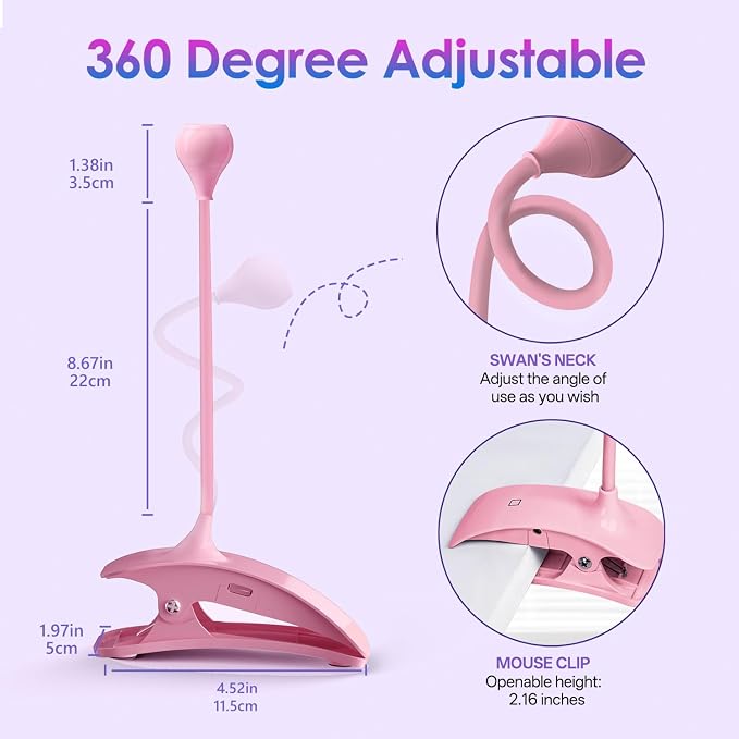 AORAEM UV Nail Lamp, Rechargeable Gooseneck UV Light for Gel Nails | Flash Cure Lamp Nail Dryer with Clamp, Portable LED Gel Light 3 Level Timing Home Professional DIY Manicure Salon (Pink)