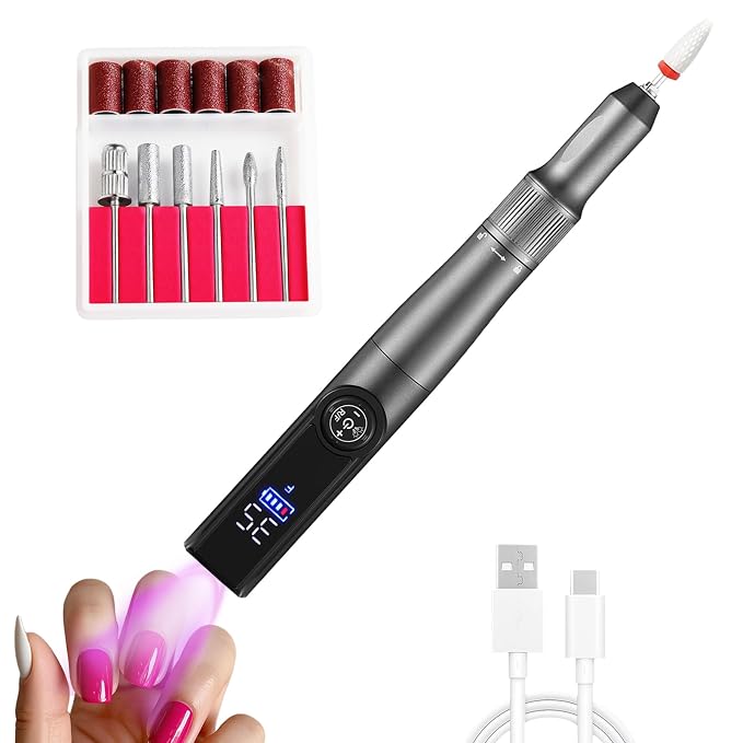 Electric Nail Drill Rechargeable Professional,2 in 1 Nail Grinder & UV Lamp Combo,35000 RPM,Portable Cordless Nail File Machine for Acrylic Nails,Gel Polishing,Shaping Nails,Manicure Art Tools