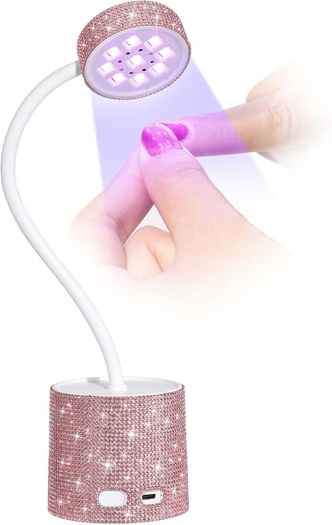 Flash Cure Nail Lamp, UV Nail Lamp for Gel Nails, Cordless Auto Sensor | 27W | Type-C | 1500mAh | Rhinestone | Mini Size | Easy to Carry | DIY Manicure | Pink Diamond