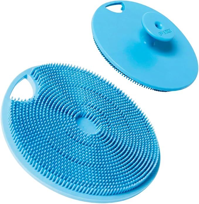 Boie USA Body Scrubber with Handle - Hygienic, Exfoliating Loofah Alternative - Feels Like Silicone Scrubber Gentle on Sensitive Skin, Hypoallergenic, BPA & Latex-Free, Made in the USA (Blue)