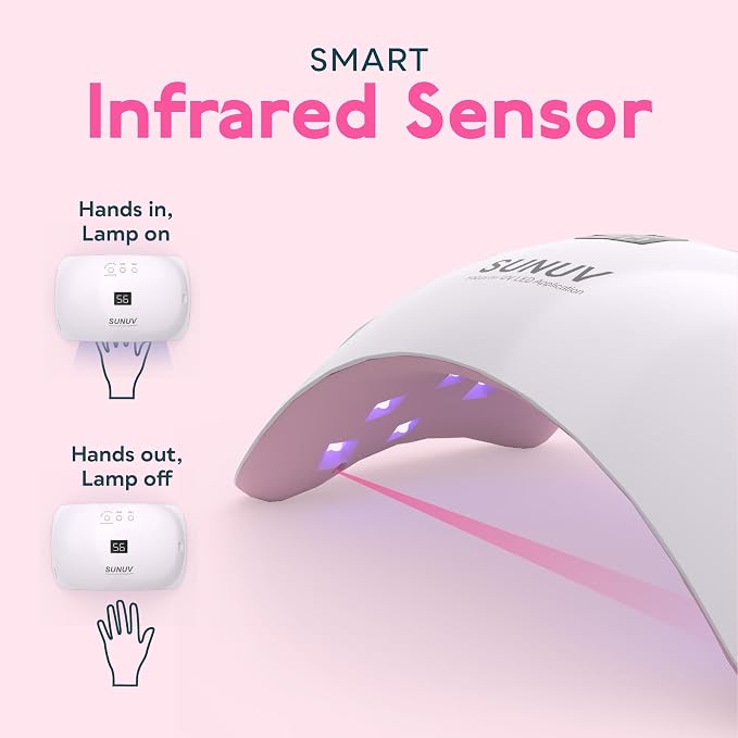 SUNUV UV Light for Gel Nail Polish, UV LED Nail Lamp, Auto Sensor SUN8 Pink | 3 Timer Settings, 21 LEDs, Fast Curing, LCD Display, Fits All Gel Polish, Home & Salon Use