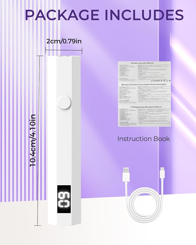 mlogiroa Mini UV Light for Nails with 2 Timer Settings | LCD Display, 20s/60s Timers, Handheld, Portable, 3W, 180mAh, 395-405nm UV Light, Suitable for Travel, Home, DIY, Salon