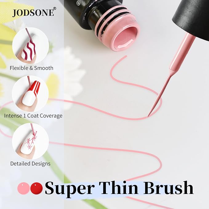 JODSONE Nail Art Gel Liner Set 10 Colors White Red Black White Gel Nail Polish Need U V Lamp Cured with Thin Brush,Gifts for Women