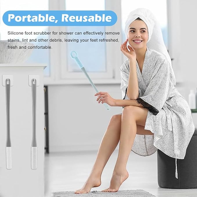CALIDAKA 3 Pack Toe Scrubber Brush,with 15.75" Long Handle Silicone Shower Foot Scrubber,Toe Cleaning Brush,No Bending to Remove The Dead Skin of The Feet,for Elderly, Pregnant Women