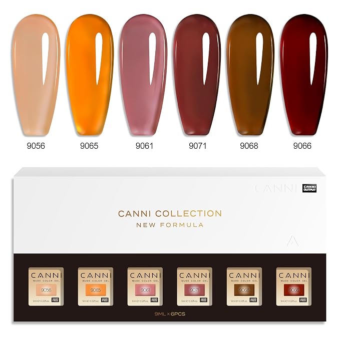 CANNI 9ML Brown Jelly Gel Polish Set, 6 Translucent Shades UV LED Soak Off | Smooth Application • Highly Pigmented • Glossy Finish • Long-Lasting Wear • Nail Art • Salon DIY Manicure • Easy Application