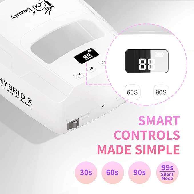 iGel Beauty Hybrid - X Nail Lamp – 48W UV/LED Nail Dryer, Wireless Rechargeable, Smart Timer, Removable Tray, Cordless Gel Nail Lamp for Manicure Pedicure