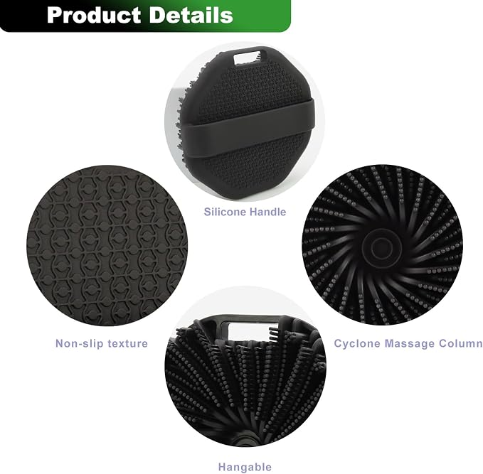 2-Pack Silicone Body Scrubber Shower Brushes,Exfoliating Body Scrubber for All Skin Type, Eco Friendly Shower Scrubber for Body, Silicone Body Brush for Showering (Black & Gray)