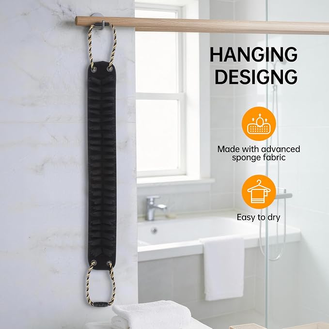 Shower Back Scrubber with Handles, 40 Inches Dual-Sided Back Washer, Dual-Sided Body Exfoliator for Men, Women and Elderly. Foaming on One Side, Exfoliating on the Other for Deep Cleansing.