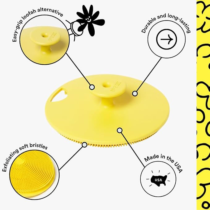 Boie USA Body Scrubber with Handle - Hygienic, Exfoliating Loofah Alternative - Feels Like Silicone Scrubber Gentle on Sensitive Skin, Hypoallergenic, BPA & Latex-Free, Made in the USA (Yellow)
