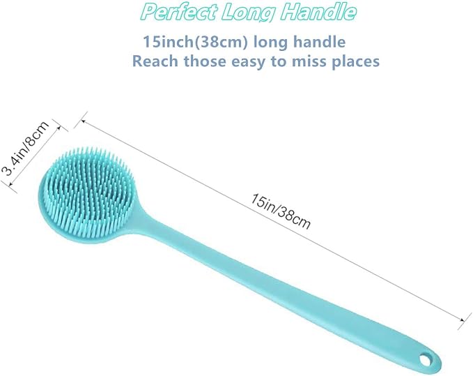 Long Handle Silicone Body Scrubber for Shower, Dual-Sided Back Scrubber Brush with Soft Bristles&Massage Nodes, Exfoliating Bath Brush for Hard to Reach Areas, Easy to Clean & Quick Dry, for Daily Use
