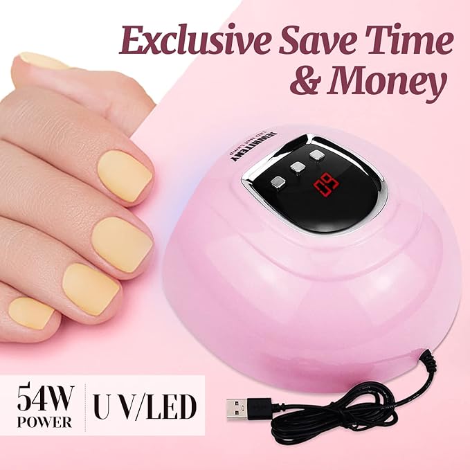 UV LED Nail Lamp 54W, Professional Nail Dryer Gel Polish Light, UV Light with 3 Timer Setting, Curing Gel LED Dryer, Art Tools with Automatic Sensor, LCD Display
