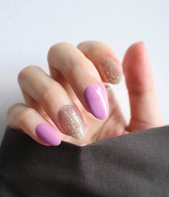 Nail Polish Strips - No UV Lamp Needed (Berry Gold Glitter) | 22 Pcs Salon Quality Gel Nail Stickers - Long Lasting Wraps Easy Application and Removal
