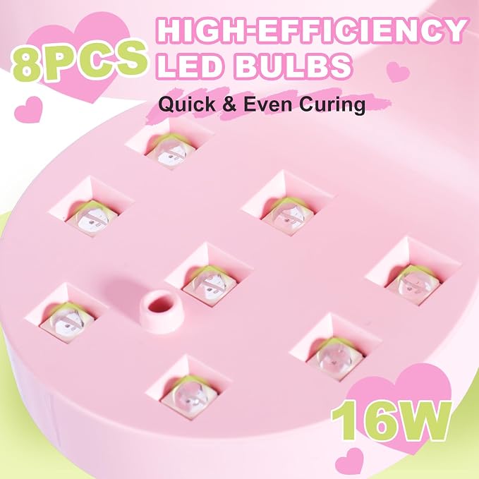MEKK Mini Flash Cure Nail Lamp, Small UV Light for Gel Nails | Auto Senser,8 LED Beads, 4 Timer Settings, Peach-Shaped, Compact for Travel/Home Use, Fits Single Finger Gel Nails-Pink