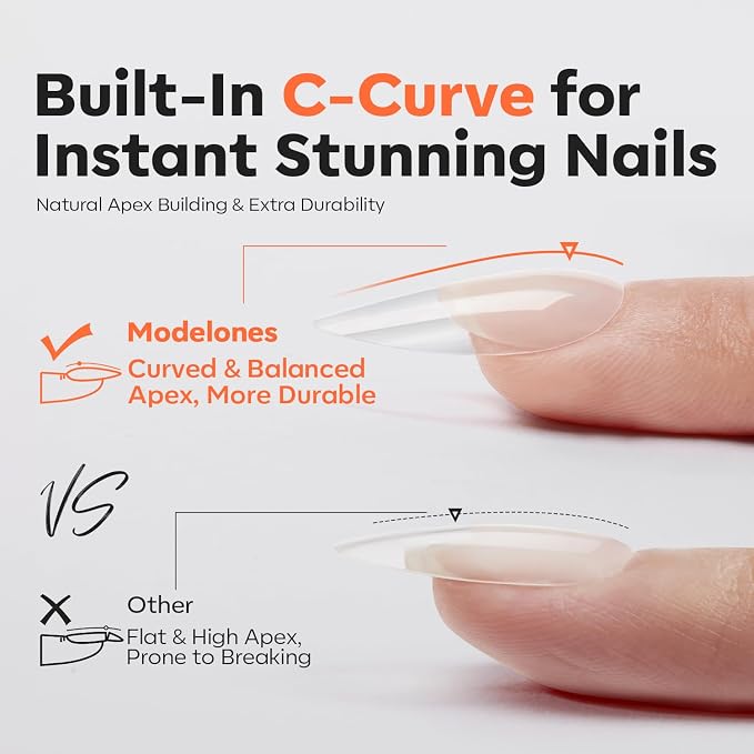 modelones Gel Nail Kit Almond 240pcs 15sizes Apex False Tips Glue & Lamp