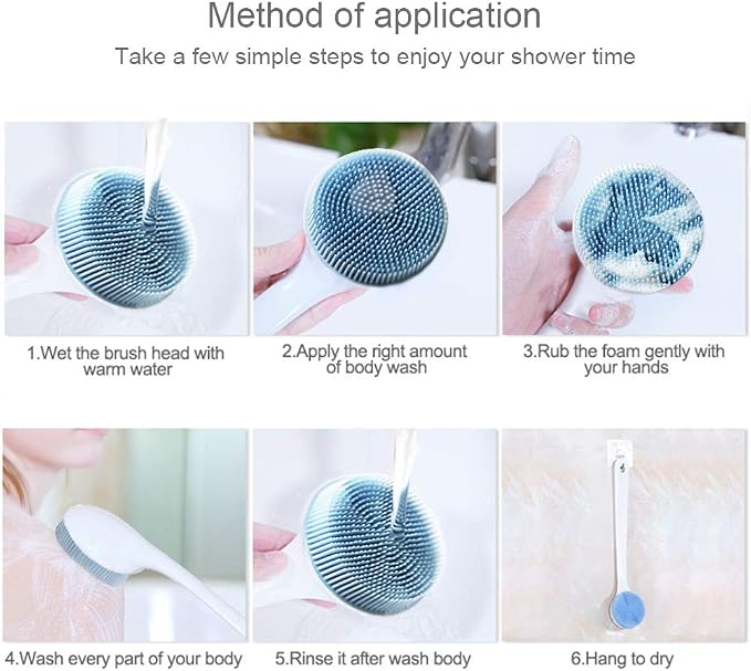 V-TOP Back Scrubber for Shower, Silicone Body Brush with Long Handle | Shower Back Scrubber with Soft Bristles, Bath Body Washer Shower Exfoliator Brush for Men and Women, BPA Free, Non-Slip