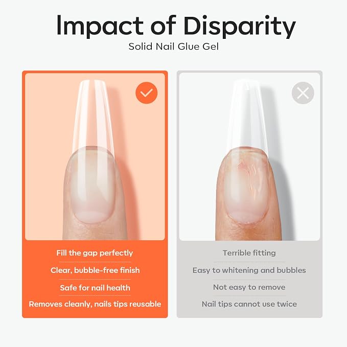 modelones Solid Nail Glue Gel for Acrylic Nails Tips, 30g False Nails Gel Glue Long-Lasting Strong Adhesion, Need UV Light Cured