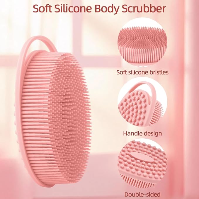 Silicone Body Scrubber 2 Pcs Silicone Loofah Exfoliating Body Scrubber for Men Women Soft Silicones Shower Scrubbers Double Sided Silicones Bath Bodys Brush for All Skin Lather Well, Black and Pink