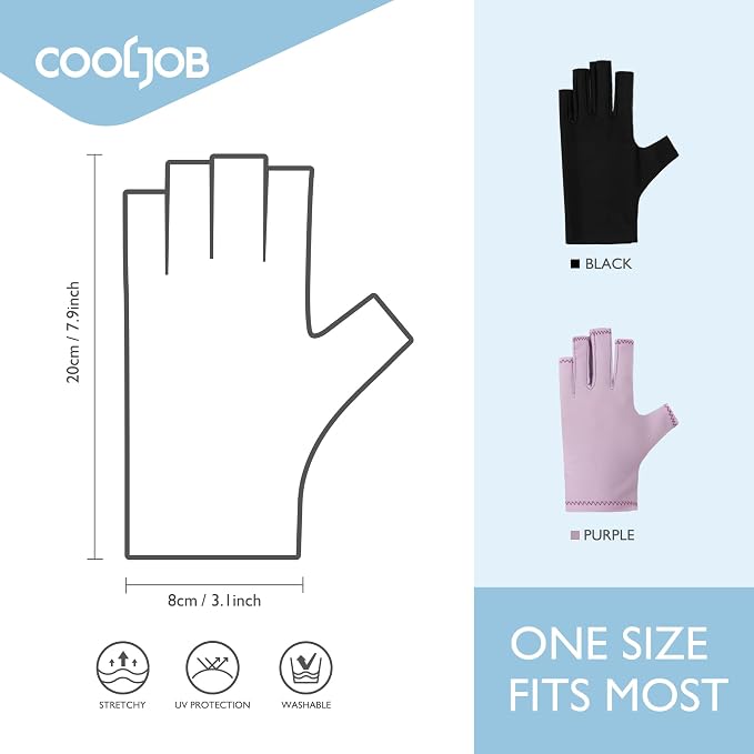 COOLJOB Anti-UV Gloves for Nail Lamp, Professional UPF50+ UV Protection Glove for Manicures, Art Skin Care Fingerless, Women Men Protect Hands from Sun and Nail Dryer Harm, Purple, 1 Pair