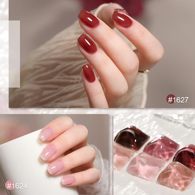GAOY Gel Nail Polish Kit with UV Light, 6 Colors | Sheer Nude Red Pink Brown, Gel Polish Kit, with Top and Base Coat, for Beginners, Salon and Home Nail Art DIY, Rose Garden