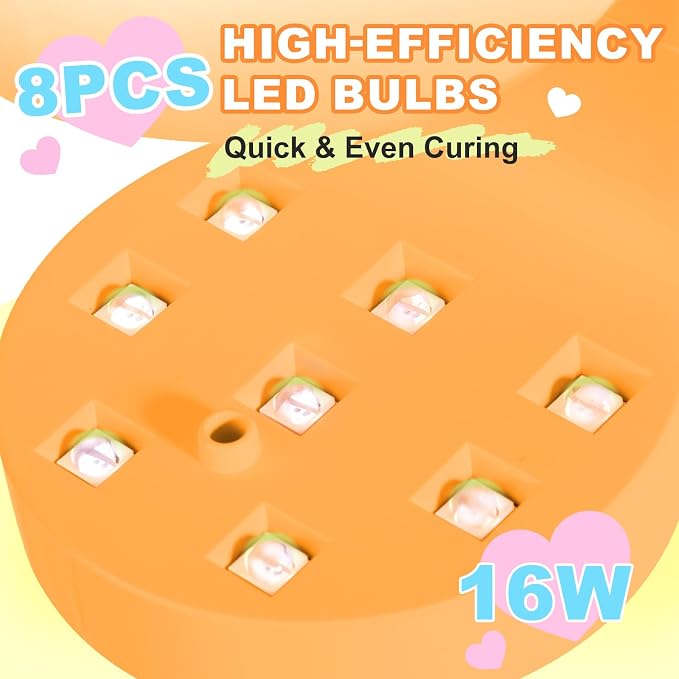 MEKK Mini Flash Cure Nail Lamp, Small UV Light for Gel Nails | Auto Senser,8 LED Beads, 4 Timer Settings, Peach-Shaped, Compact for Travel/Home Use, Fits Single Finger Gel Nails-Orange
