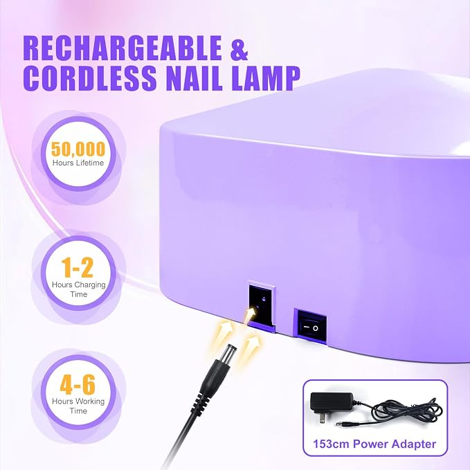 NXJ INFILILA Professional UV/LED Nail Lamp, 54W UV Light for Gel Nails | 30Pcs LED Beads,Cordless,Flash Curing for All Gel Nail Polishs，4 Timers,120s Low Heat Mode,Auto Sensor for Salon and Home Use