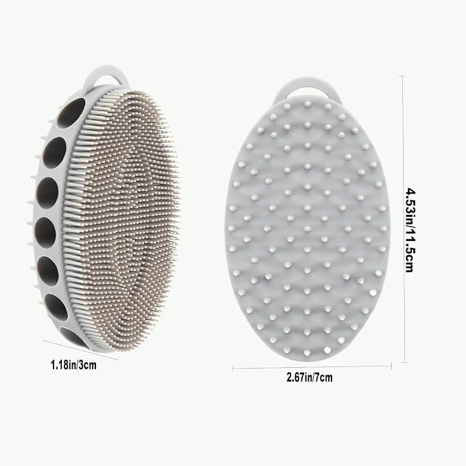 Silicone Body Scrubber with Double-Sided Bristles, Deep Cleaning Massage Brush, Black, Flexible Design with Hanger Loop for Exfoliating and Scalp Care (Black)
