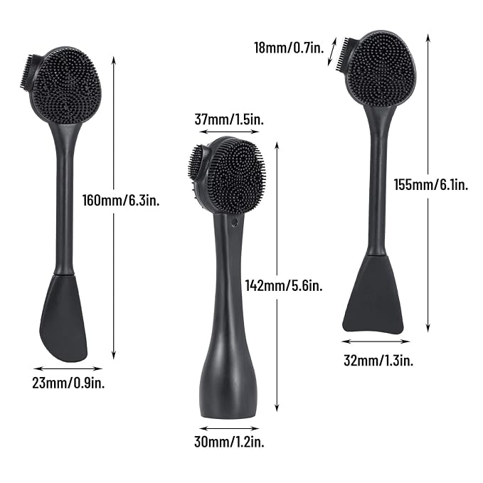 4 Pack Silicone Facial Cleansing Brush 4 in 1, Silicone Face Exfoliating Wash Scrub Brush Dual Face Double-Ended for Face Skincare and Massage (Black)