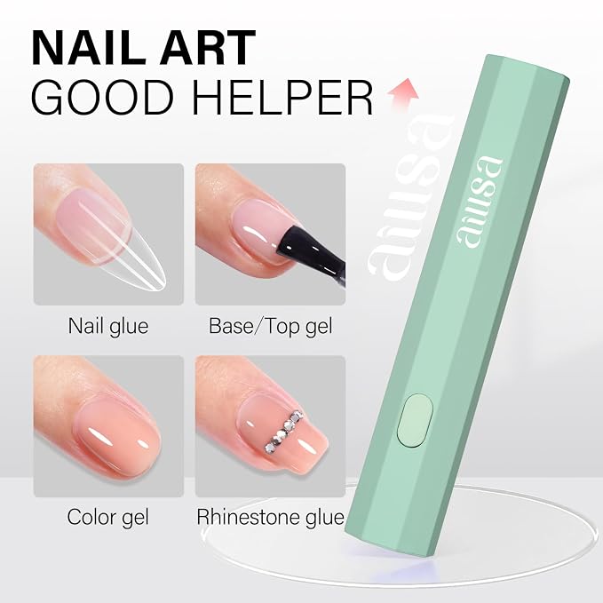 AILLSA Mini UV LED Nail Lamp, Cordless UV Light for Gel Nails (Green) | Handheld Flash Cure Lamp, Fast Drying, Portable Flash Cure Dryer for Beginners DIY Home Salon Manicure