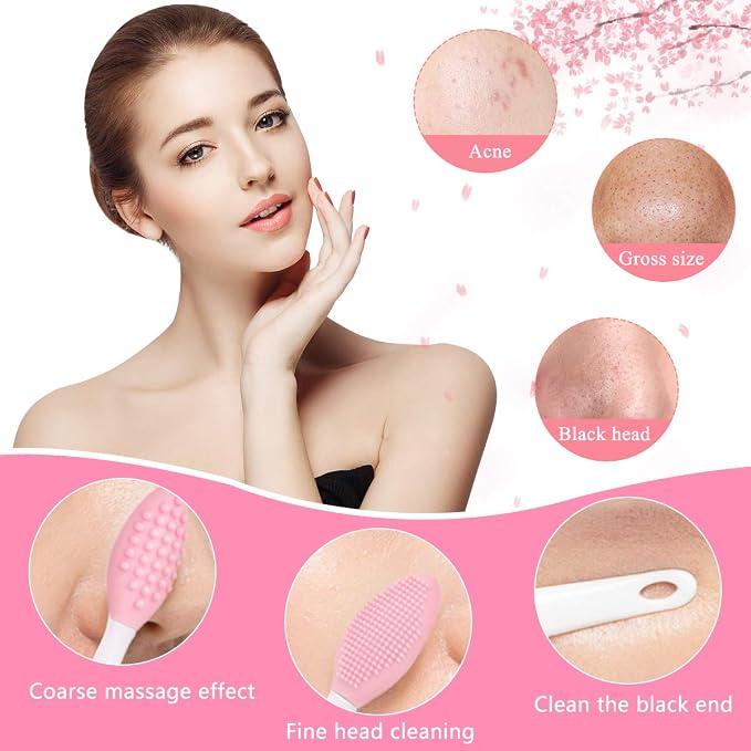 Yokilly Silicone Face Scrubber Kit: Exfoliator Blackhead Skin Care Tool | 6 Pcs Kit With 2 Face Cleansing Brush & 2 Lip Brush and 2 Facial Mask Brush - Ultra-soft Silicone Deep-Cleans Pores