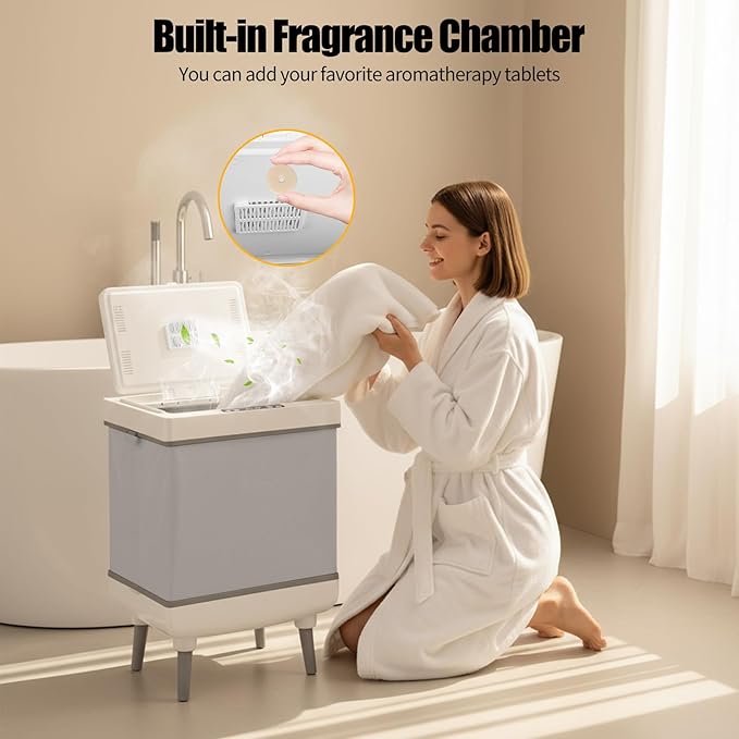 Foldable Towel Warmer & Dryer Bucket, 35L Electric Hot Towel Cabinet for Bathroom, Spa, Salon with Dual Modes (Heat/Dry), Patented Airflow Tech, Delay Start &
