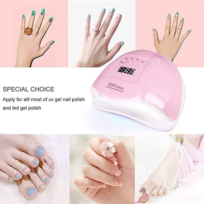 UV LED Nail Lamp, 80W Professional Gel Dryer, 4 Timers, Temp Protect | Smart Sensor Auto On/Off, Fast Drying for Fingers and Toes, Home Salon Manicure Light, Pink