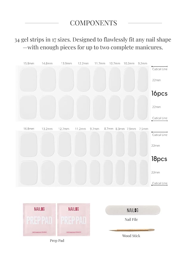 Semi Cured Gel Nail Strips - NAILOG 34 Pcs Floral Nail Stickers Clear Extra Long Wraps with Glossy Gel Finishing for Spring Summer, Petal Dance