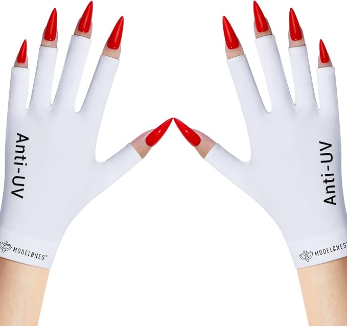 Modelones UV Gloves for Gel Nail Lamp, White UV Gloves for Gel Manicures | Professional UPF50+ UV Protection Gloves for Manicures Art Skin Care Fingerless Glove for Women