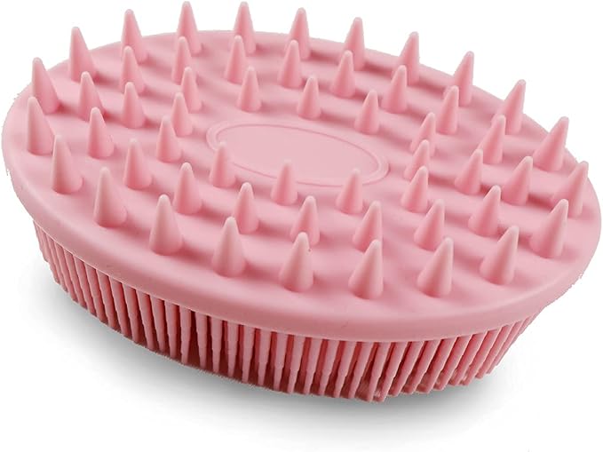 Silicone Body Scrubber, Silicone Dish Scrubber, Super Soft Silicone Loofah, Double-Sided for Lathering and Scalp Massaging, Easy to Clean Body and Dish Exfoliator-Pink