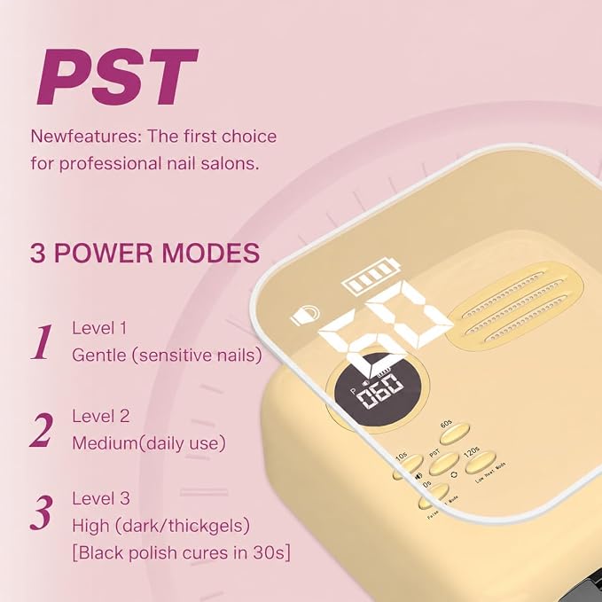 UV LED Nail Lamp for Gel Polish 72W Rechargeable Gel Nail Lamp Cordless Nail Dryer with Replaceable Light Board UV Light for Gel Nails for Home and Salon Use(Yellow)