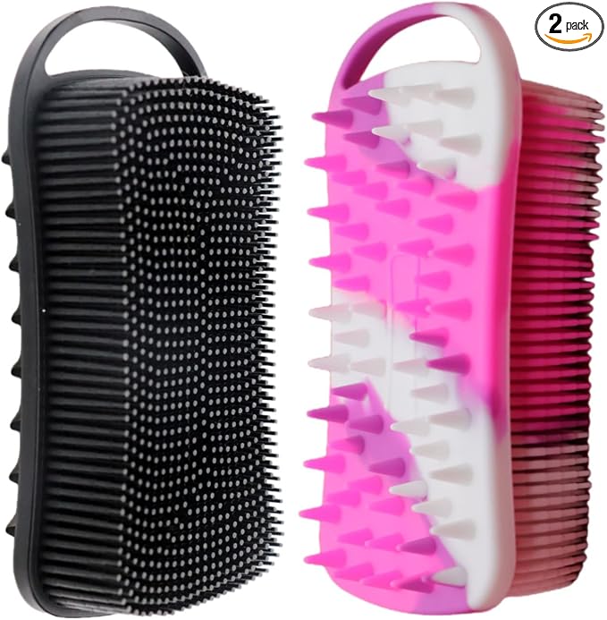 2Pack Dual Sided Silicone Body Scrubber for Exfoliating, Shower&Scalp Massage, 2 in 1 Bath&Shampoo Brush,Soft Body Exfoliator Silicone Loofah Shower Scrubber Brush for All Kinds of Skin