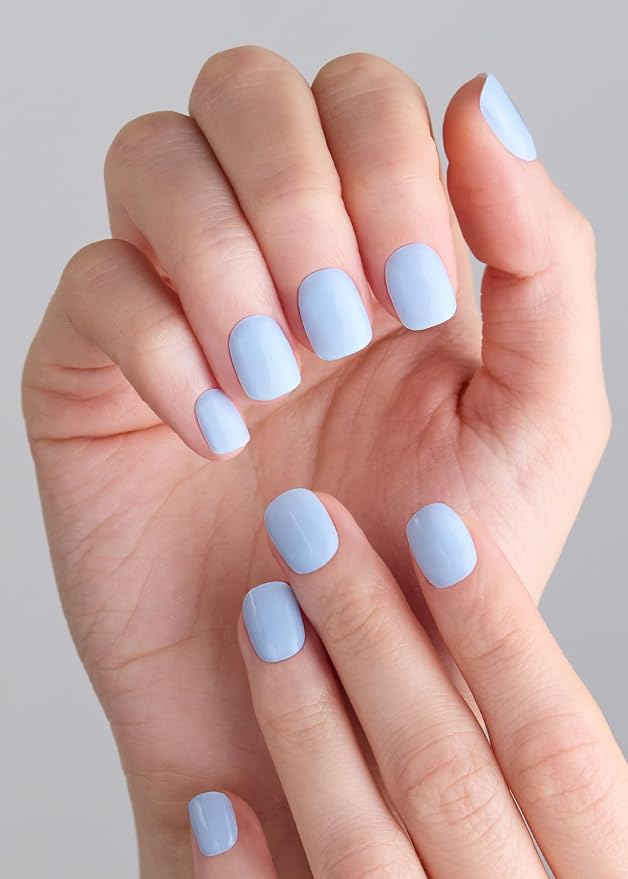 ohora Semi Cured Gel Nail Strips (N Greyish Blue) - Works with Any Lamps, Salon-Quality, Long Lasting, Easy to Apply & Remove - Includes 2 Prep Pads, Nail File & Wooden Stick