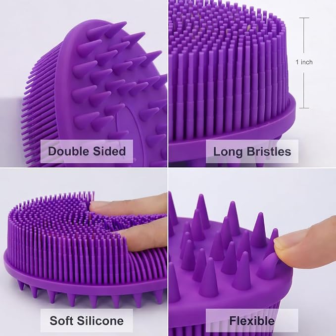 All-in-One Exfoliating Shower Brush – Gentle Silicone Loofah for Sensitive Skin with Dual-Purpose Scalp Massage for Spa-Quality Showers Daily (1pck) (Purple)
