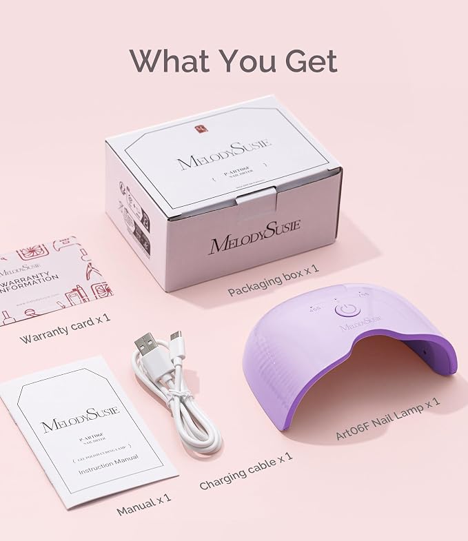MelodySusie Cordless UV/LED Nail Lamp P-Art06G for Gel Polish | 6W, 45s/75s timers, smart sensor, 1000mAh, 3-5h use. Safely cures half-cured strips, base coat, and top coat without heat