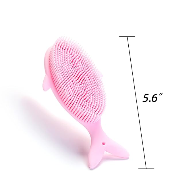 Premium Sensory Brushes for Kids or Autism,Soft Silicone Body Scrubber,2 in 1 Sensory Room Occupational Therapy,Silicone Loofah,Pets Shower Brush Bath Brush Shampoo Brush(Whale-Pink)
