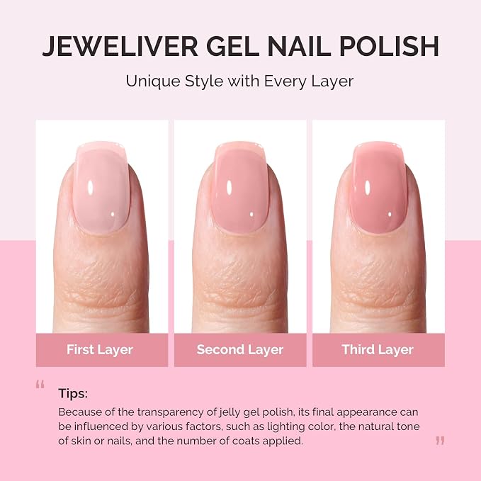 MelodySusie Jeweliver Jelly Gel Nail Polish, 0.5Fl.oz Carnation Nude Pink Gel Polish Soak Off UV LED Light Cure Gift for Women Manicure Nail Art DIY at Home B6651
