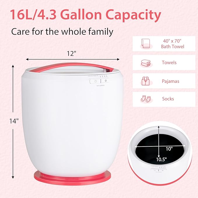 Tangkula Towel Warmer Bucket, Countertop Towel Warmer for Bathroom w/Aromatherapy Holder, Auto Shut Off & Timer, Towel Heater Fits Up to 40" x 70" Oversized Towels, Bathrobes (Pink, 16L)