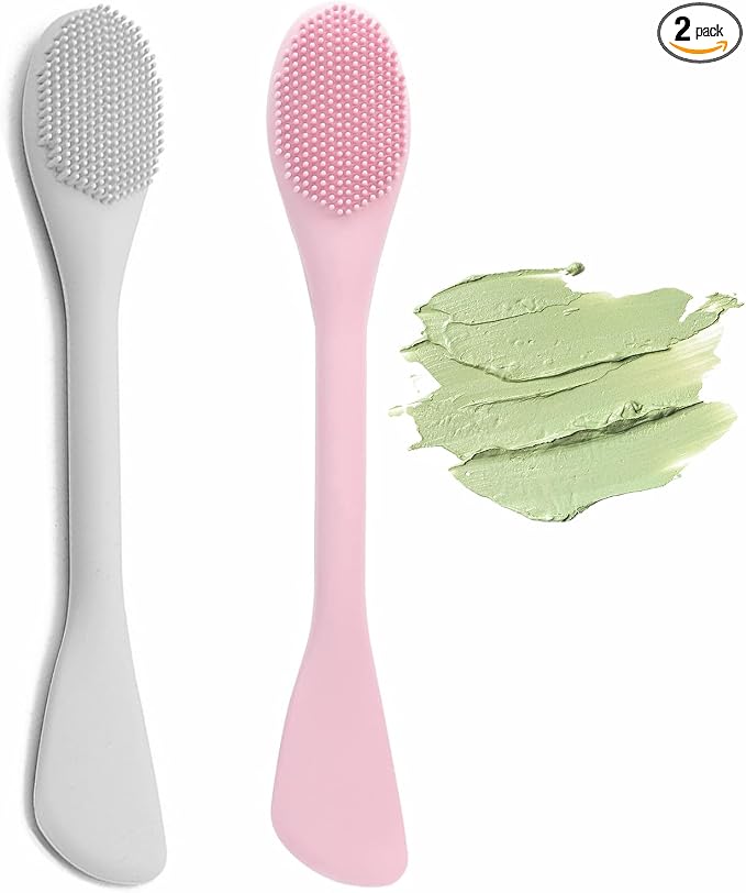 Pore Scrubber, Double-End Silicone Face Mask Brush Silicone Face Scrubber, 2Pcs Soft Mask Applicator Tool for Facial Mud,Facial Cleansing Brushes for Makeup Skincare Removal, Pink and Grey