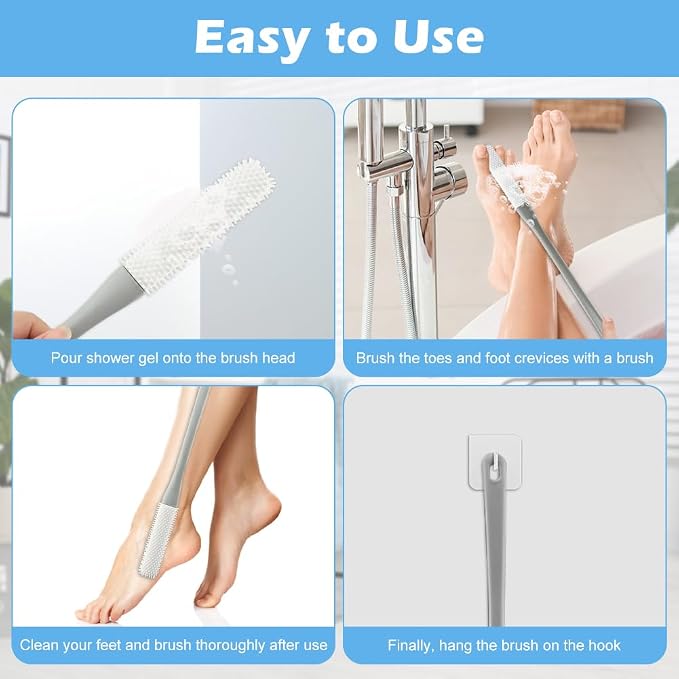 CALIDAKA 3 Pack Toe Scrubber Brush,with 15.75" Long Handle Silicone Shower Foot Scrubber,Toe Cleaning Brush,No Bending to Remove The Dead Skin of The Feet,for Elderly, Pregnant Women