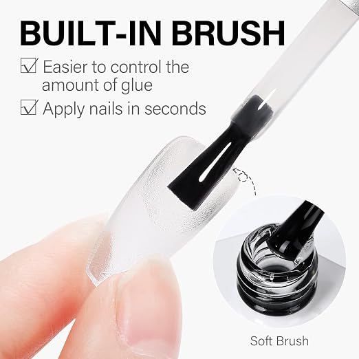 AILLSA 2PCS Gel Nail Glue for Acrylic Nails, 4 in 1 Strong Nail Gel Glues | Glue for False Nail Tips U V Curing Needed, 15ml High Capacity Gel Extension Brush On Nail for Rhinestone Pearl Foil