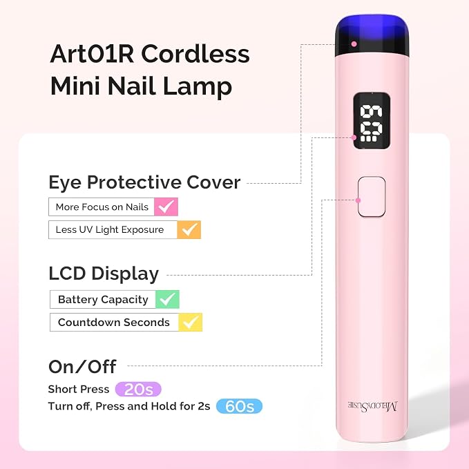 MelodySusie PC90G Cordless Nail Drill & P-Art01R Handheld UV Lamp | Starter Kit for Manicure, Acrylic Nails & Gel Polish, Portable for Home, Salon & Travel, Beginner Essential Set Pink