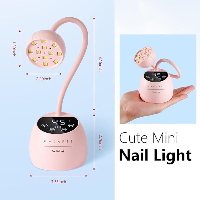 Makartt UV LED Nail Lamp Gooseneck UV Light for Gel Nails Cherie Cordless | Rechargeable USB 39mW/cm² Gel UV Lamp with 4 Times & Auto Sensor Fast Flash Curing Polish Nail Tips Home DIY Salon Use, Pink