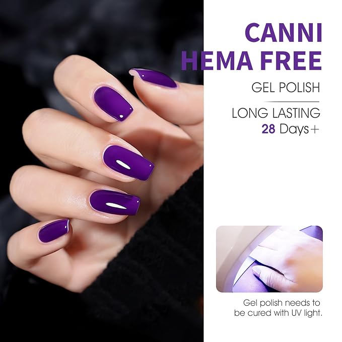 CANNI 9ML Gel Nail Polish Set, 6 Purple Shades UV LED Soak Off Gel Polish | Smooth Application • Highly Pigmented • Glossy Finish • Long-Lasting Wear • Nail Art • Salon DIY Manicure • Easy Application